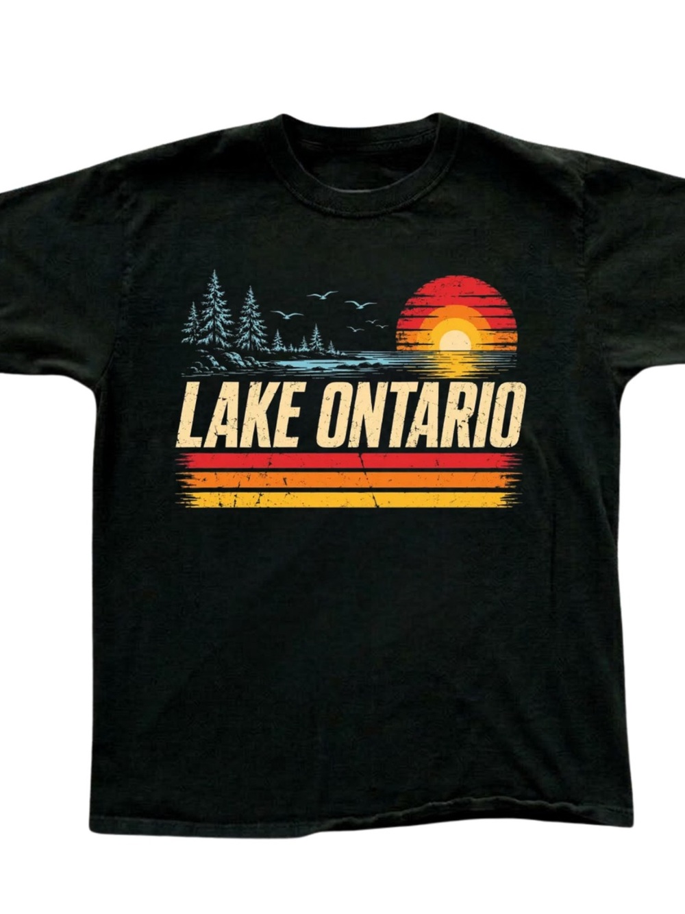 Gildan Black 'Lake Ontario' Graphic Tee with Cream, Red & Yellow Accents